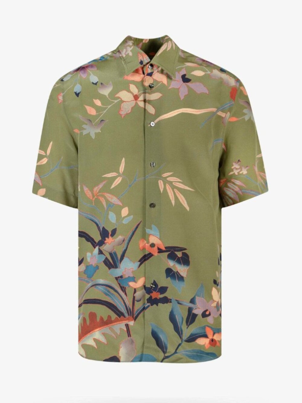 NWT ETRO Milano 100% Silk Floral Print SS Shirt Green Multicolor (L)